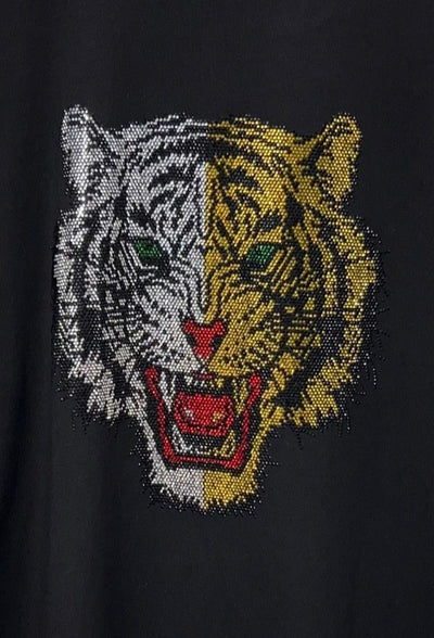 Men's Black Long Sleeves Graphic T-shirt Gold Stone Lion Head - Design Menswear