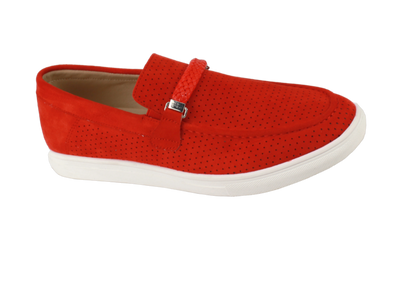 Men's Red Casual Slip-On Shoes Suede Leather Loafer - Design Menswear