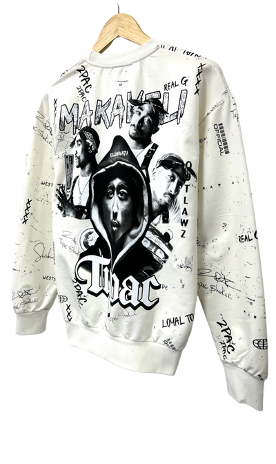 Men's White Makaveli Graphic Long Sleeves Sweatshirt Regular Fit - Design Menswear