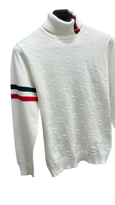 Men's White Turtleneck Sweaters Printed Fashion Style - Design Menswear