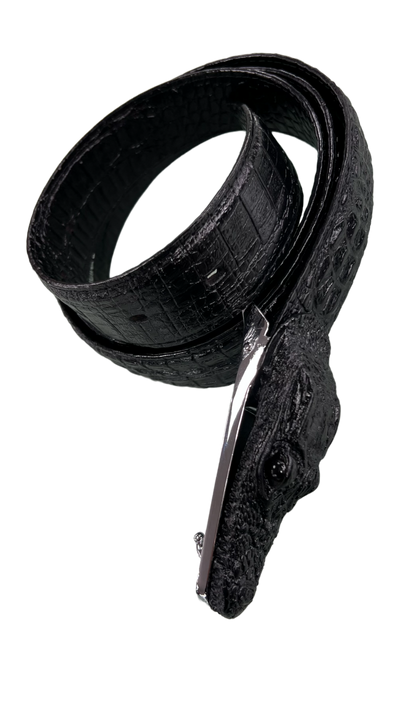 Men's black alligator belt genuine leather alligator head - Design Menswear