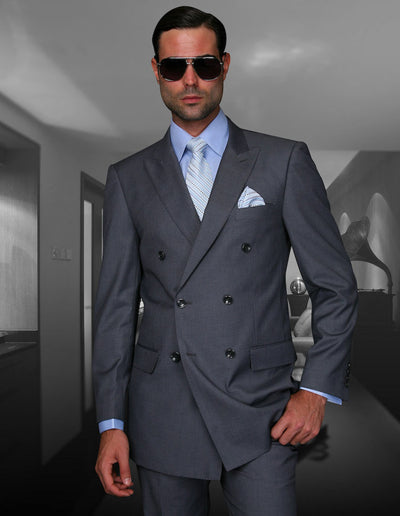 Men's charcoal gray statement suit double breasted classic fit pleated pants - Design Menswear