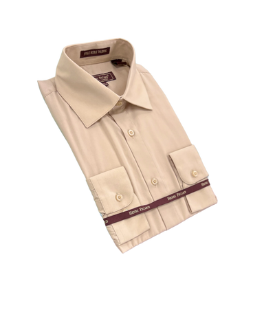 Men's tan long sleeves dress shirt spread collar convertible cuff regular fit - Design Menswear