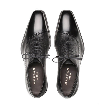 Mezlan Black Men's Dress Lace Up Shoes Two Tone Ostrich Calf Oxford - Design Menswear