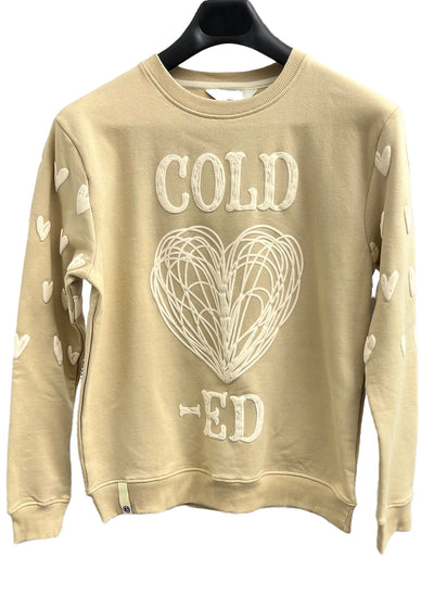 Men's Tan Heart Print Graphic Sweatshirts Long Sleeves Crewneck Fleece - Design Menswear