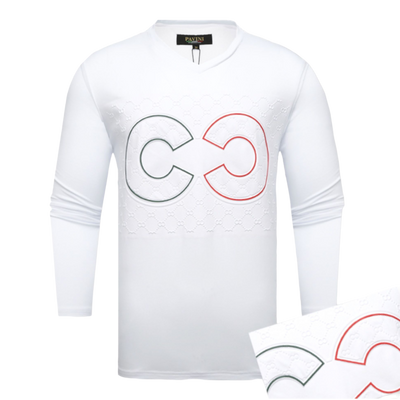 White Men's V-Neck Long Sleeves T-shirt Fashion Style - Design Menswear