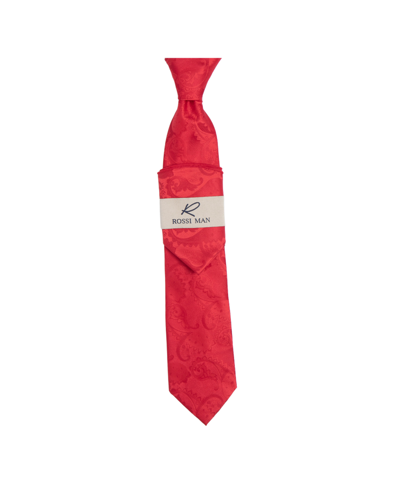 Rossi Man Red Paisley Ties and Hanky Set - Design Menswear