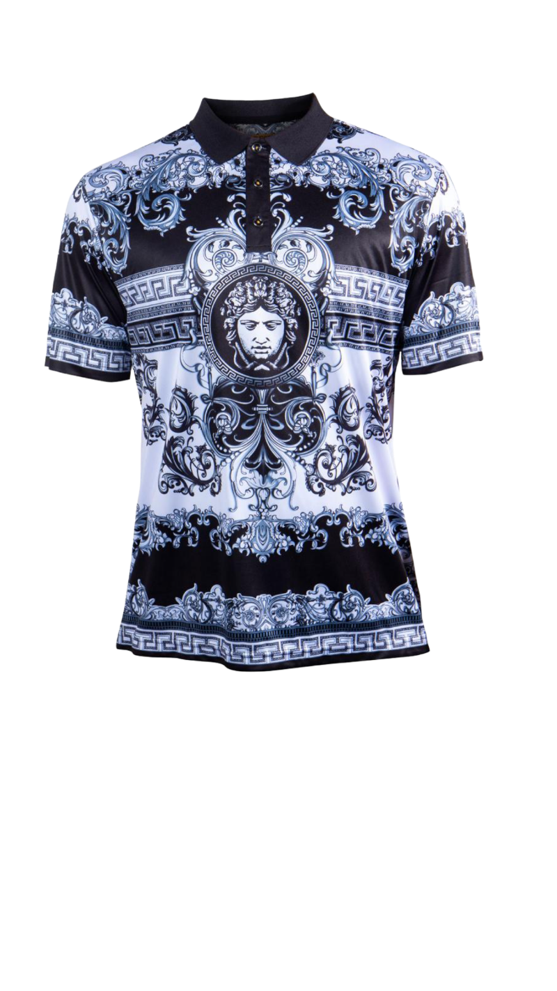 Prestige black and white paisley polo shirt men&