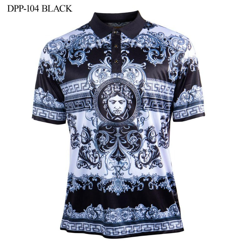 Prestige black and white paisley polo shirt men&