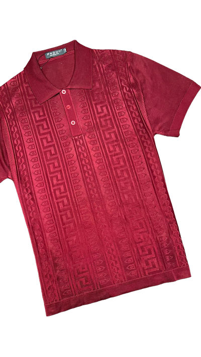 Men's Burgundy Polo T-Shirt Greek Key Design Short Sleeves - Design Menswear