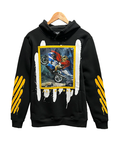 Black Motorcycle Men's Graphic Hoodies Long Sleeves Heavy Blend Rebel Minds - Design Menswear