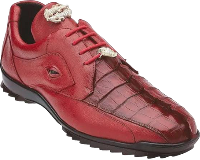 Belvedere Red Vasco Men's Sneakers Hornback Crocodile and Calfskin Genuine Leather - Design Menswear