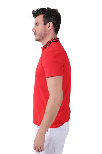 Red Barabas Men's short sleeves polo Greek Key Collar - Design Menswear