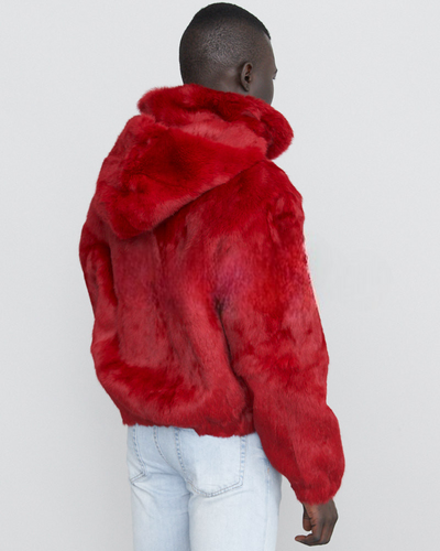 Red Men's Fur Coat Real Genuine Rabbit Fur - Design Menswear