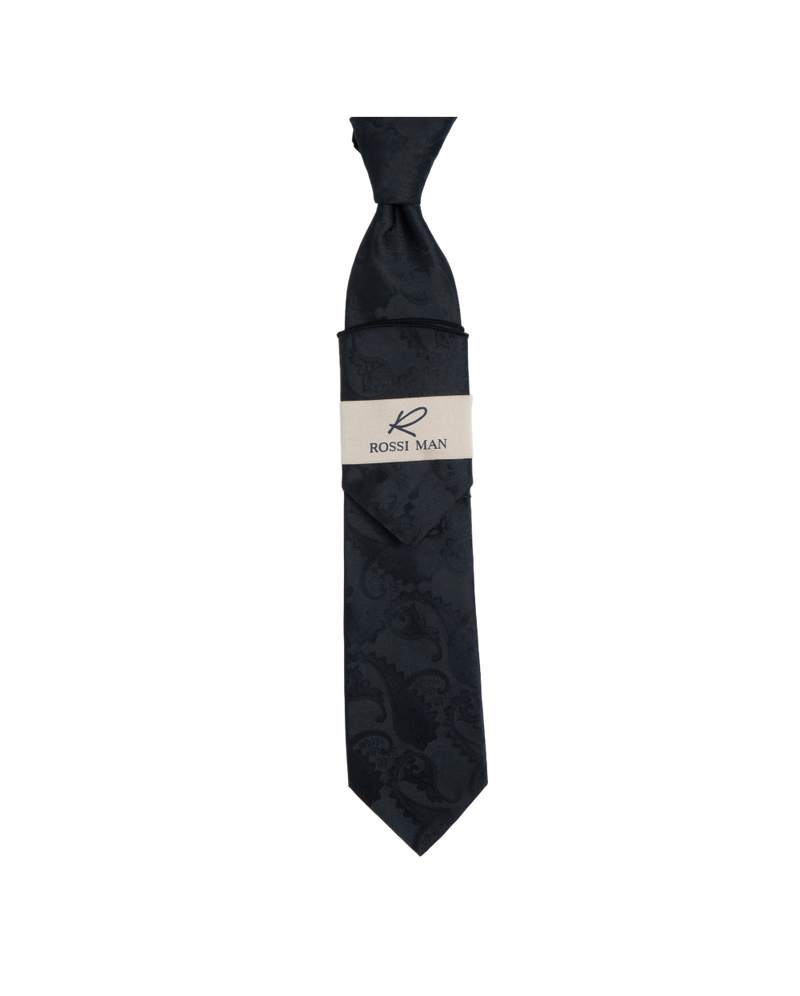 Rossi Man Black Paisley Ties and Hanky Set - Design Menswear