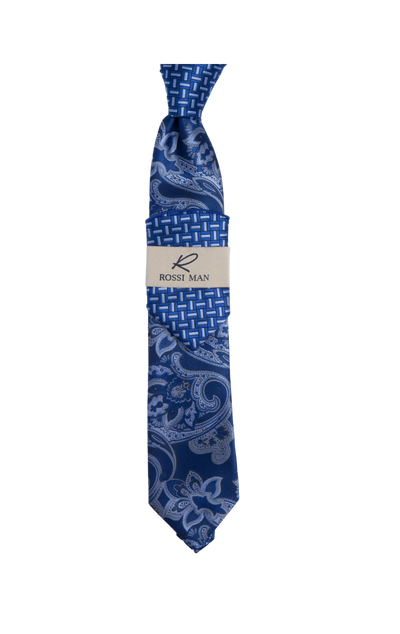 Rossi Man Blue Paisley Ties and Hanky Set - Design Menswear