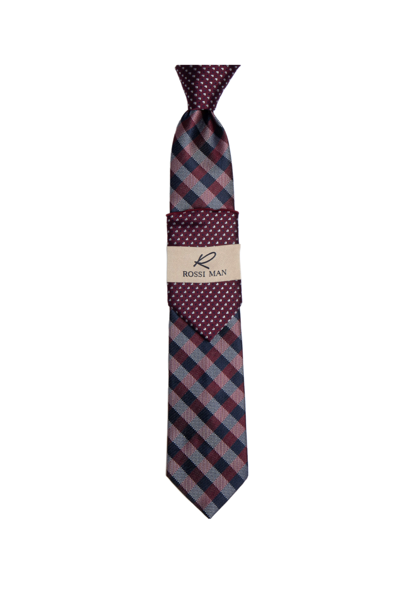 Rossi Man Burgundy Striped Ties and Hanky Set - Design Menswear