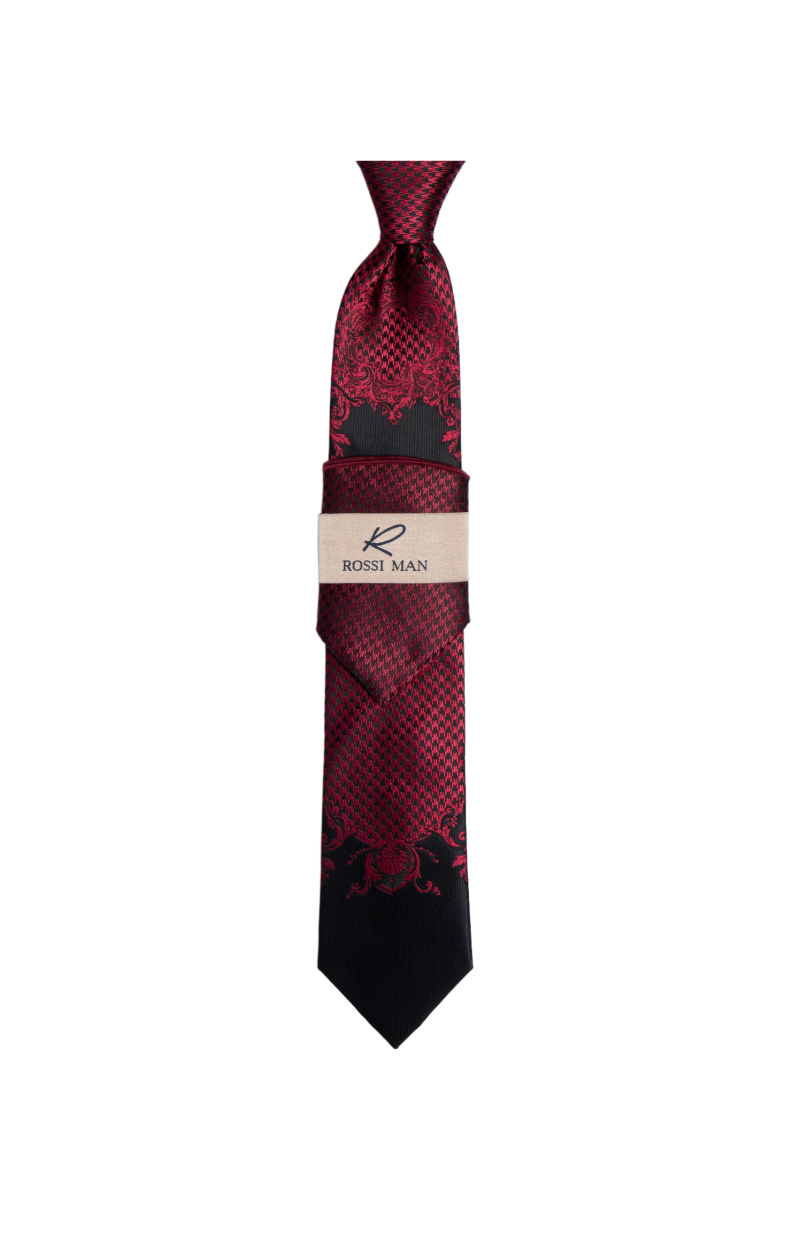 Rossi Man Burgundy Ties and Hanky Set - Design Menswear