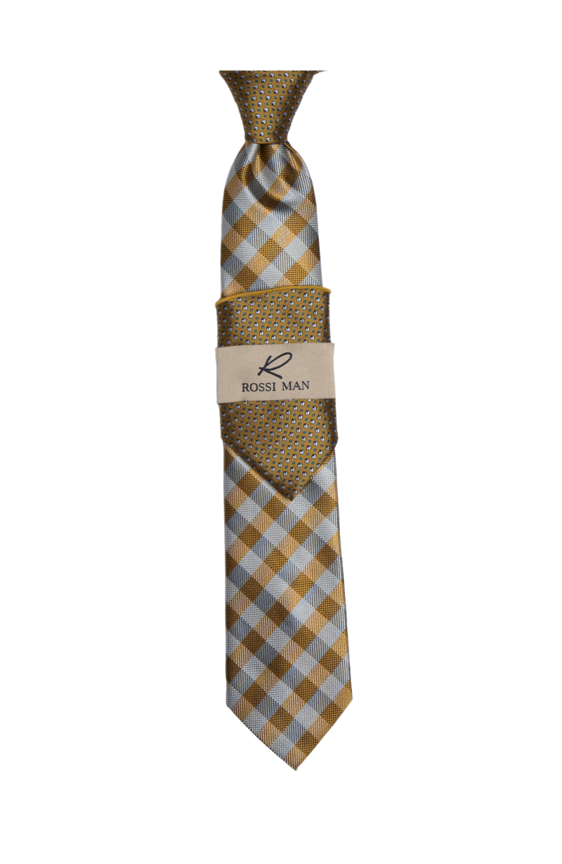 Rossi Man Gold Striped Ties and Hanky Set - Design Menswear