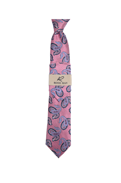 Rossi Man Pink-Blue Paisley Ties and Hanky Set - Design Menswear