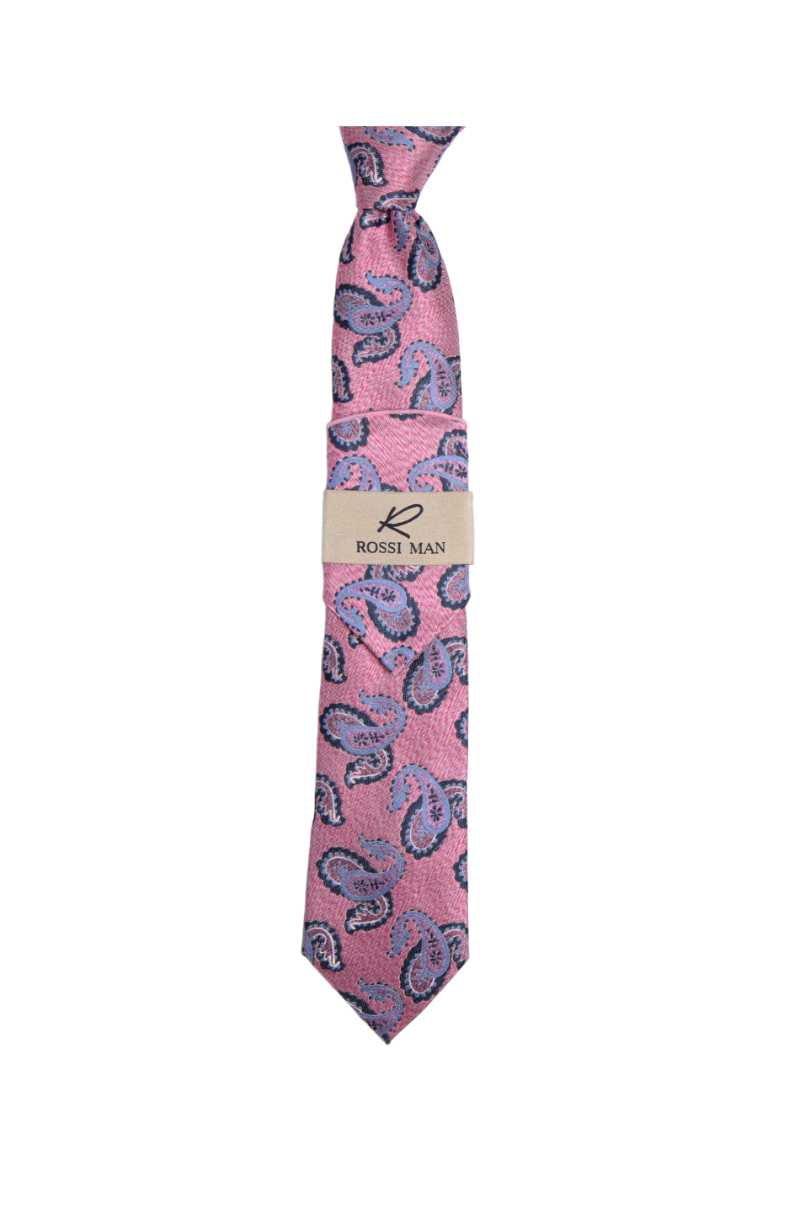 Rossi Man Pink-Blue Paisley Ties and Hanky Set - Design Menswear