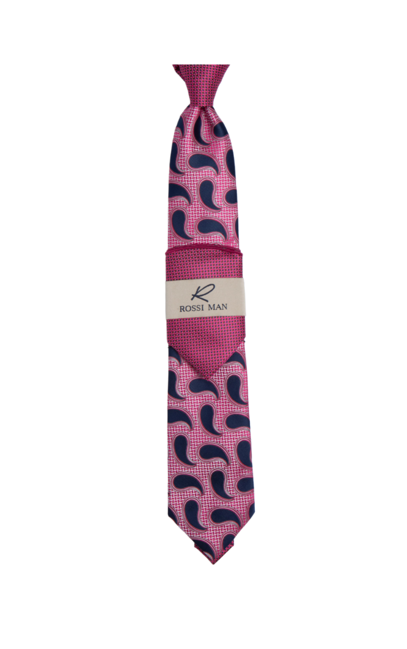 Rossi Man Pink-Blue Paisley Ties and Hanky Set - Design Menswear