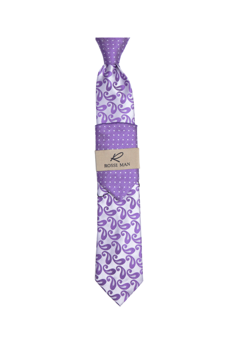 Rossi Man Purple Paisley Ties and Hanky Set - Design Menswear