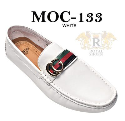 Men's White Loafer Leather Slip On Red and Green Strip - Design Menswear