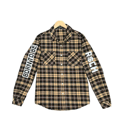 Men's Brown Windowpane Shirt Casual Long Sleeves Regular fit 100% cotton - DESIGN MENSWEAR