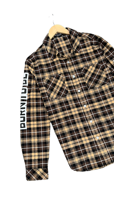 Men's Brown Windowpane Shirt Casual Long Sleeves Regular fit 100% cotton - DESIGN MENSWEAR