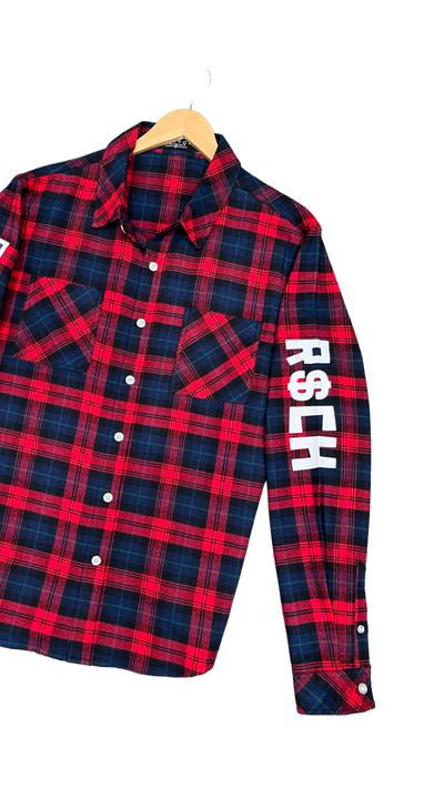 Men's Red Windowpane Casual Shirt Long Sleeves - DESIGN MENSWEAR