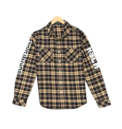 Men's Brown Windowpane Shirt Casual Long Sleeves Regular fit 100% cotton - DESIGN MENSWEAR