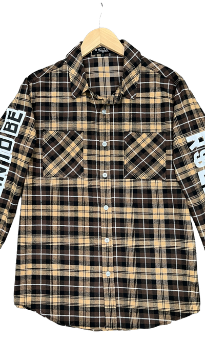 Men's Brown Windowpane Shirt Casual Long Sleeves Regular fit 100% cotton - DESIGN MENSWEAR