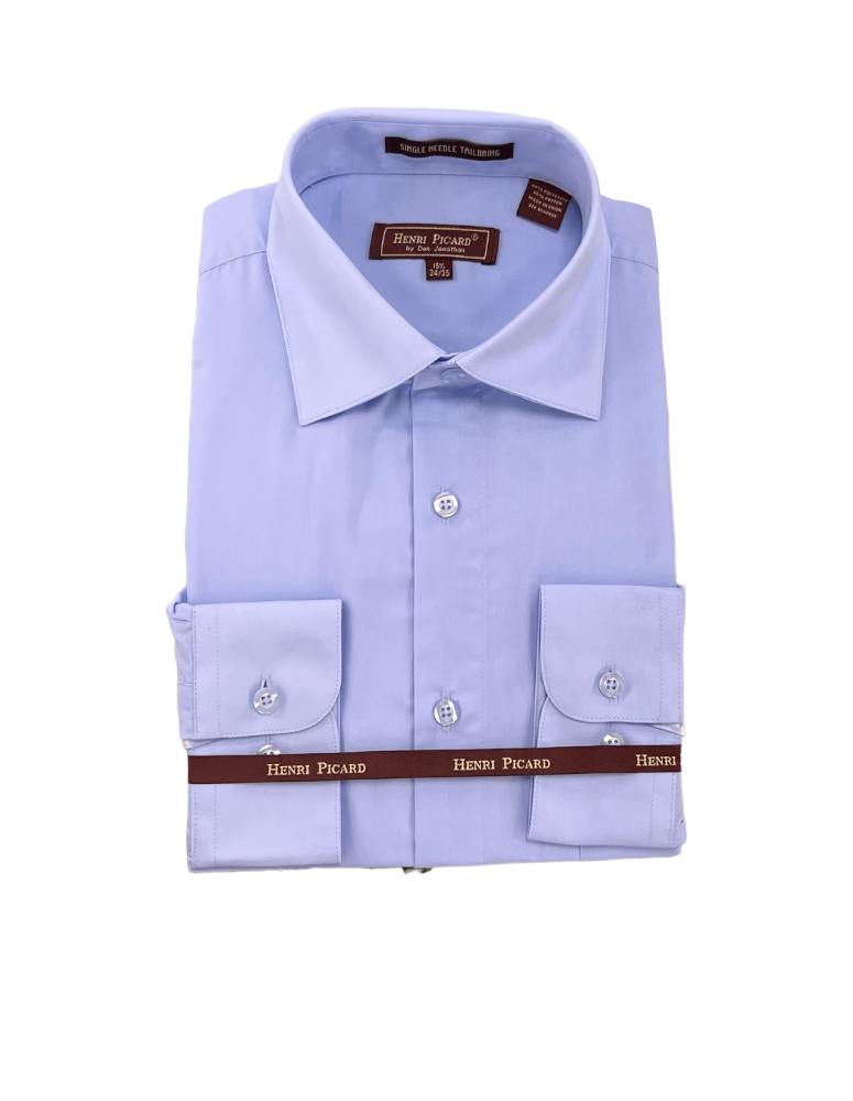 Light Blue men's dress shirt spread collar Convertible cuff regular fit 19.5 / 36-37 / Light Blue