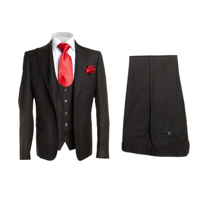 Rossi Man Men's Black Slim Fit Suit Double Brest Vest Flat Front Pants - Design Menswear