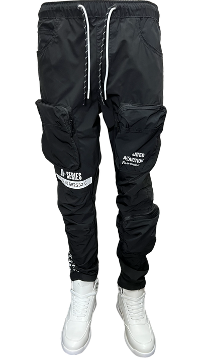 Smoke Rise Mens Black Cargo Open Bottom Jogger Slim Fit pants - Design Menswear