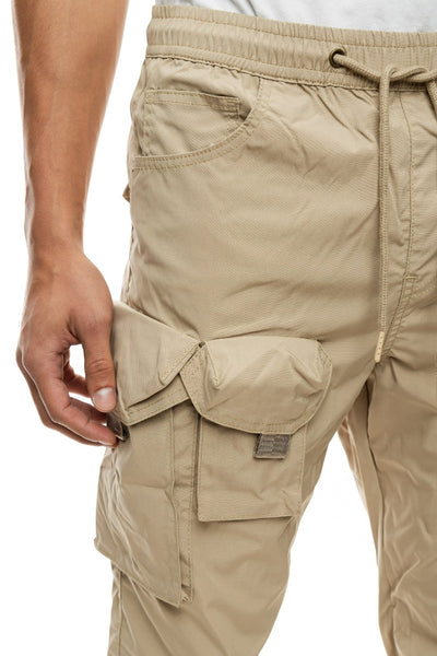 Men's Khaki Cargo Elastic Bottom Joggers Regular-Fit - Design Menswear