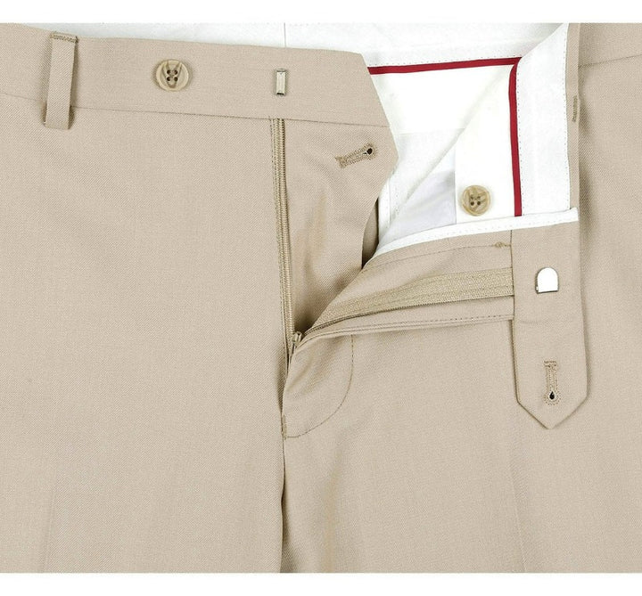 Tan Men's Solid Slim Fit Dress Pants Flat Front  DESIGN MENSWEAR