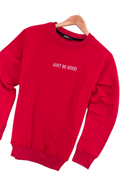 Men's Red Sweatshirt Crewneck lightweight Long Sleeves Fleece - Design Menswear