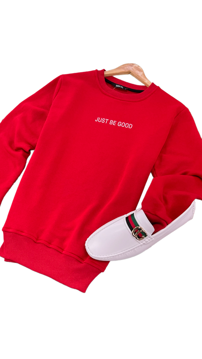 Men's Red Sweatshirt Crewneck lightweight Long Sleeves Fleece - Design Menswear