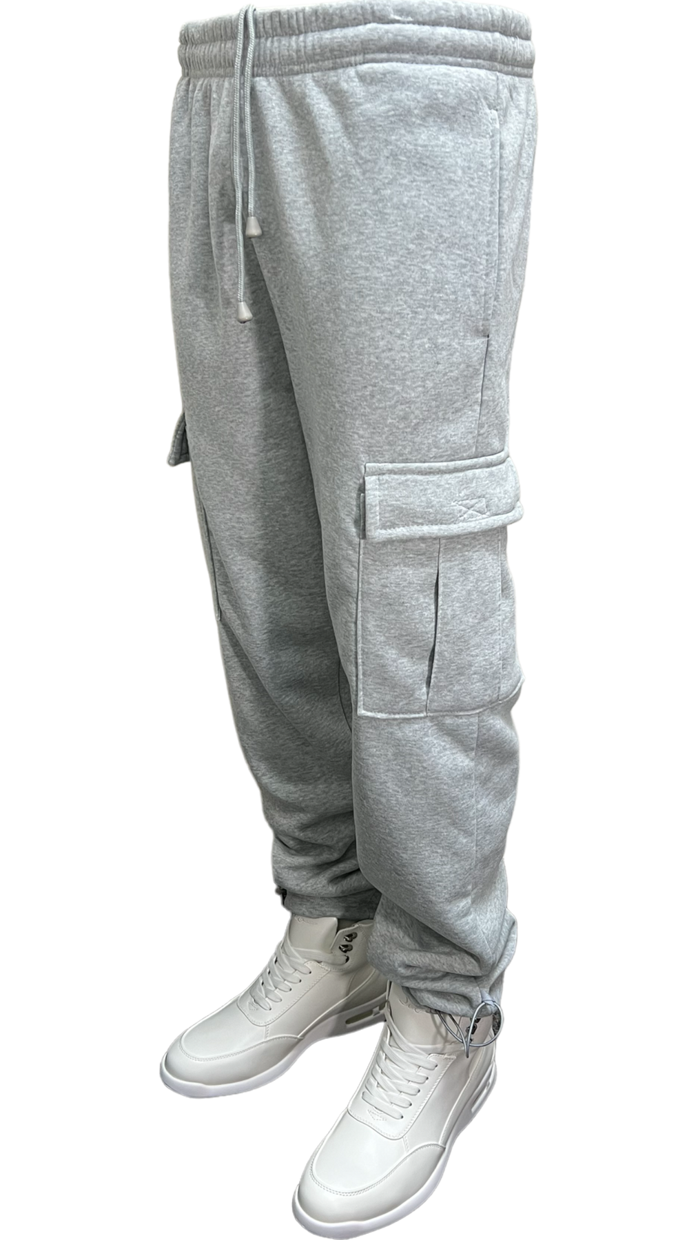 Gray Men s Cargo Sweatpants Elastic Bottom 2 Side Pockets Design