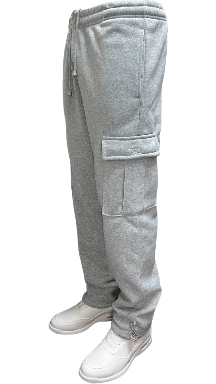Gray Men s Cargo Sweatpants Elastic Bottom 2 Side Pockets DESIGN MENSWEAR