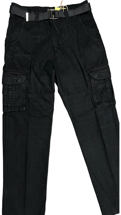 Men's Black Cargo Jeans 6 Pockets Loose-Fit Military Style - Design Menswear