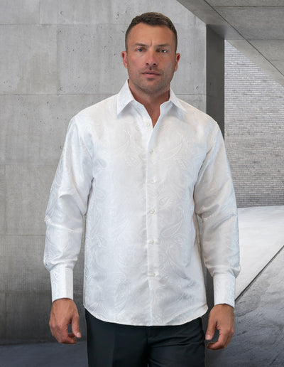 White Men's Fancy Casual Long Sleeves Shirt With Cufflink Regular-Fit - Design Menswear