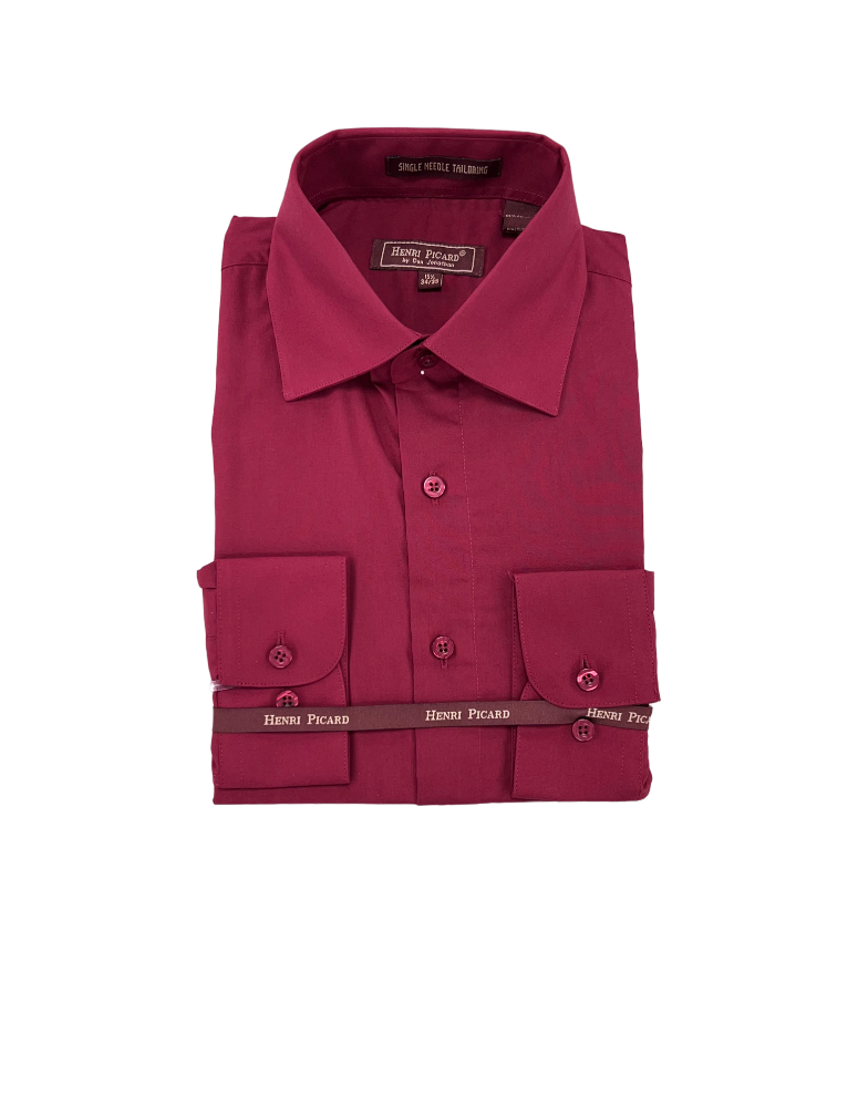 Men's burgundy dress shirt spread collar convertible cuff regular fit