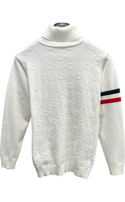 Men's White Turtleneck Sweaters Printed Fashion Style - Design Menswear