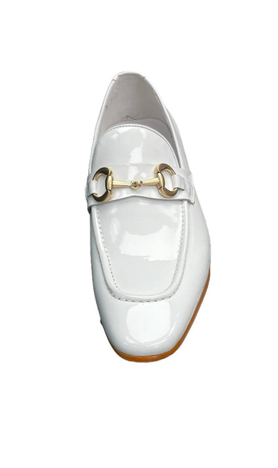 Carrucci White Shiny Patent Leather Men's Slip On Dress Shoes Gold Buckle - Design Menswear