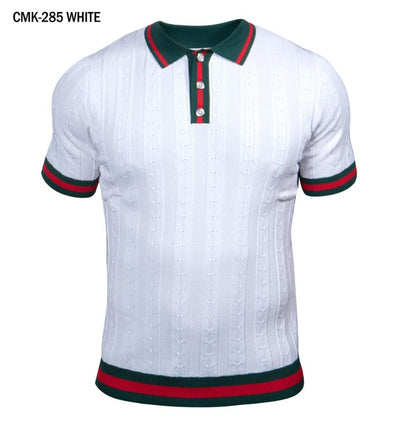 Prestige Men's White Short-sleeves polo t-shirt green and red trim - Design Menswear