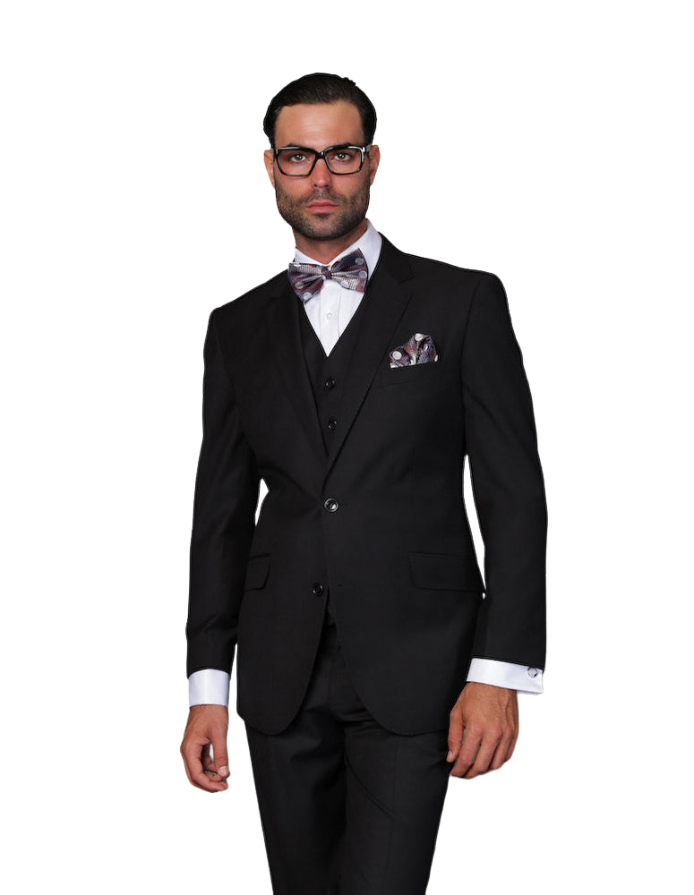 Statement Black Men’s Tailored-Fit 3Pc Suit Vested 100% Wool - Design Menswear