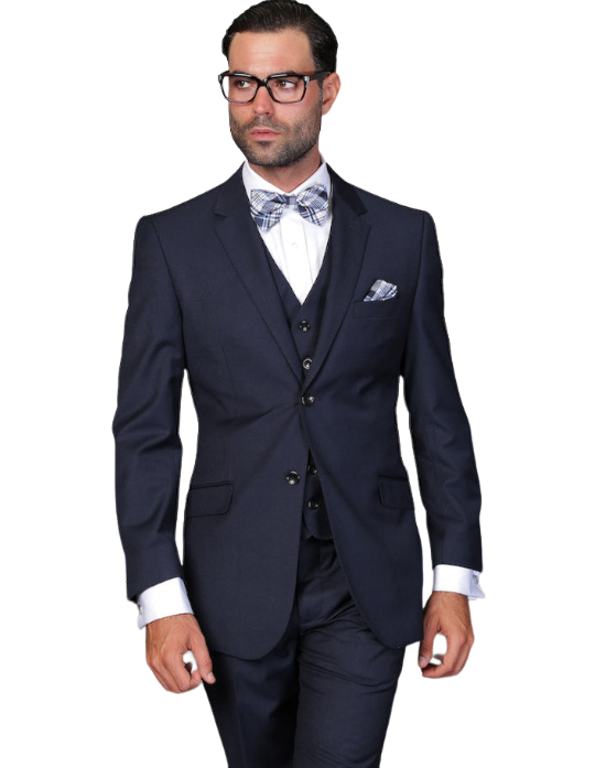 Statement Men's Navy Tailored Fit 3pc Suit Vested 100% Wool – DESIGN ...